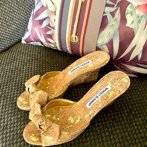 Manola Blahnik cork sandal/wedge